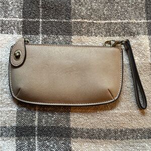Joy Susan Beige Wristlet Clutch with turn lock